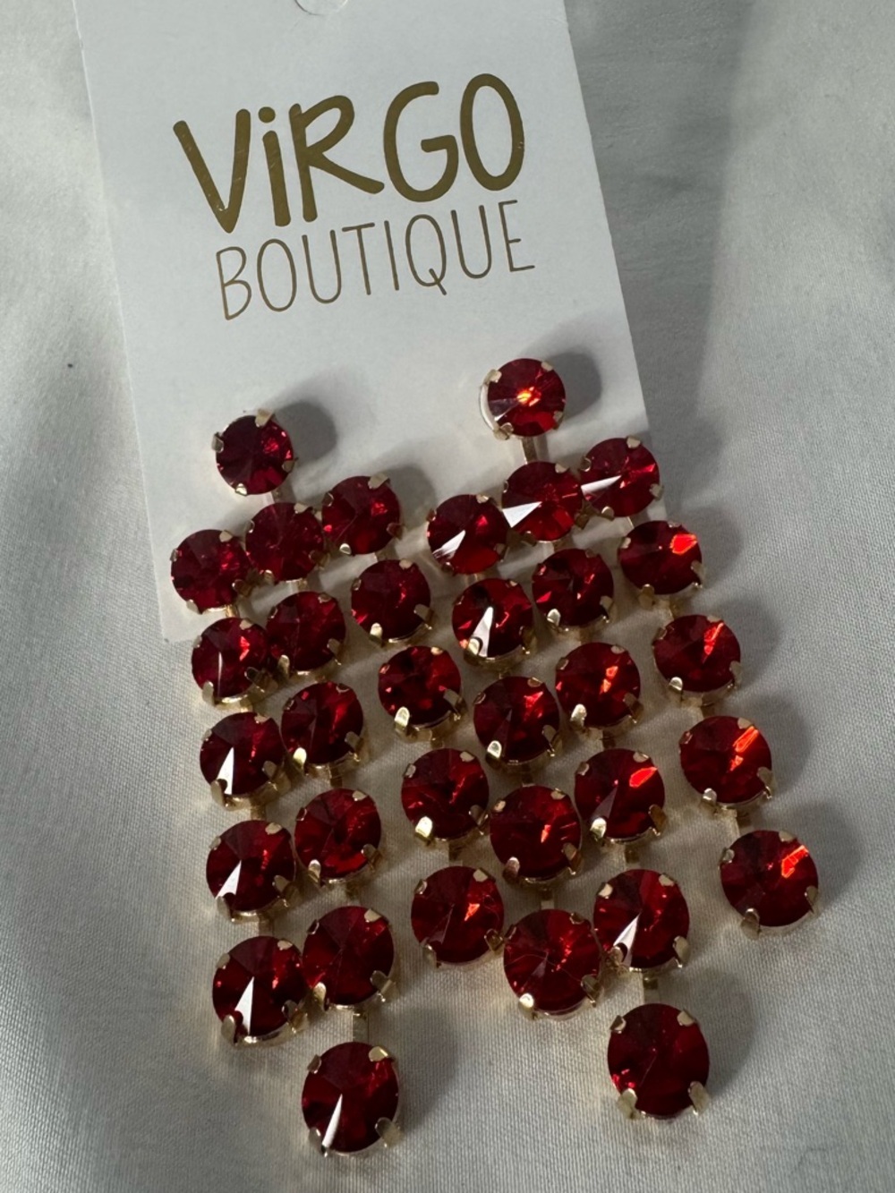 Red Rhinestone Chandelier Statement Earrings Gold Tone Dangle Boutique